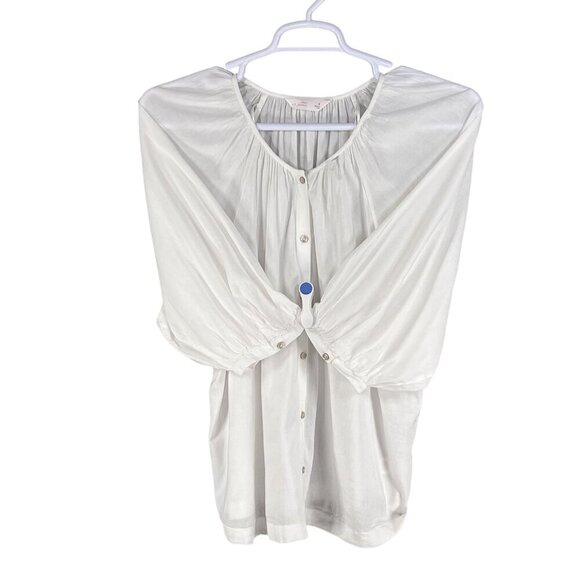 LC Lauren Conrad Women S White Button Front Blouse 3/4 Balloon Sleeves Lagenlook - Picture 3 of 14
